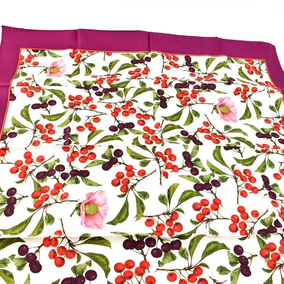 VALENTINO Multicolor Cherries & Logo Silk Scarf mo - Picture 3 of 9